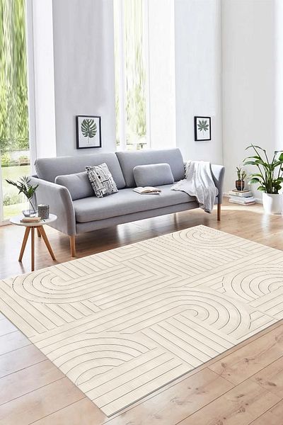 G&C HOME Modern Beige Colored Sponge Non-Slip Soft Carpet Cover - Elastic