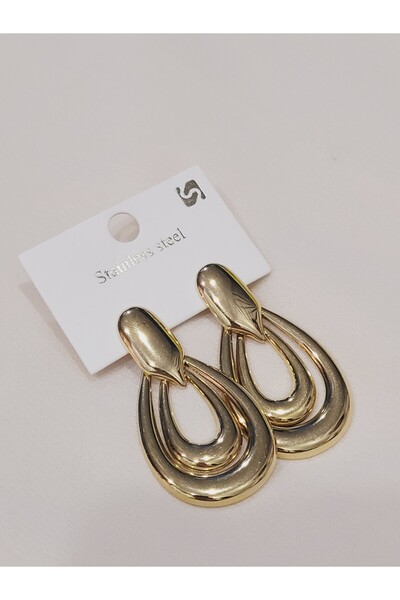 Redhead Gold Renk Paslanmaz Çelik Oval Sallantılı Şık Küpe