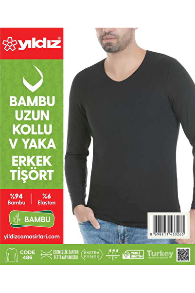YILDIZ MAJICA SA DUGIM RUKAVIMA I V-IZREZOM Bambus T-shirt BODY BLACK STAR KO...