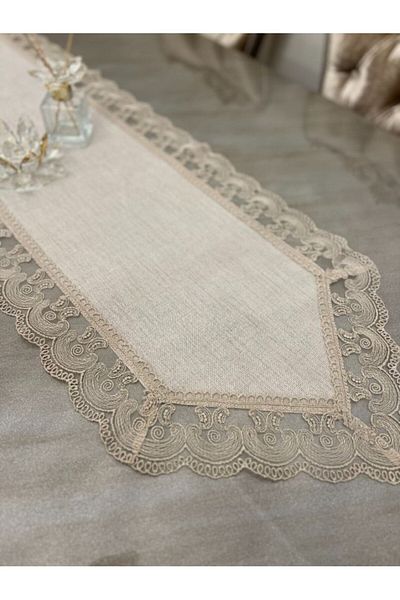 ART ÇEYİZ Cream Color Jute Runner Linen Fabric Model Power: Gx9688