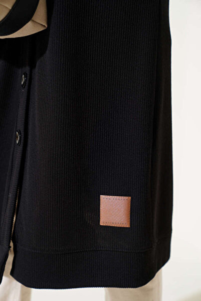 VOLT CLOTHİNG Women's Tall Buttoned Ribbed Long Cardigan