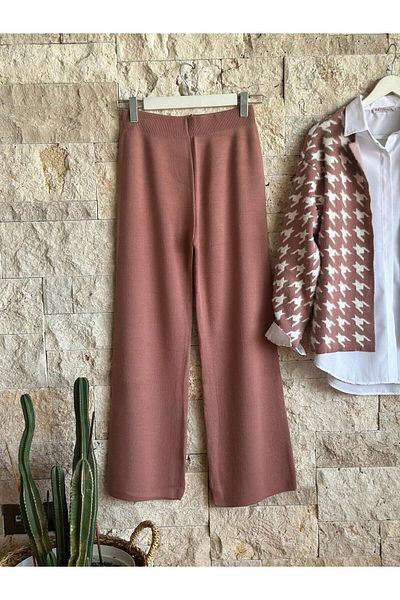 Hatun Atila Hatunatila Goose Feet Patterned Knitwear Double Set Rose - 3028