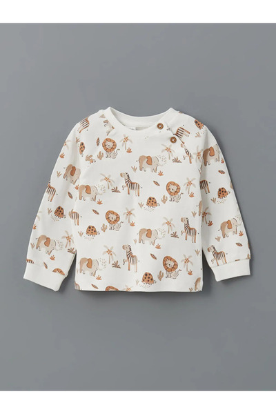 LC Waikiki Lcw Baby Ecru Crew Neck Printed Baby Boy Hospital Set