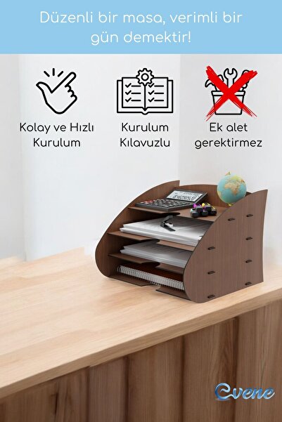 Evene Dosya Düzenleyici Masa Üstü Organizer Ahşap Evrak Raflı Model 3