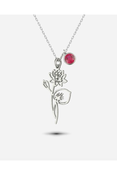 MEKS JEWELS Gümüş Temmuz Ayı Doğum Çiçeği Su Nilüferi Kolyesi