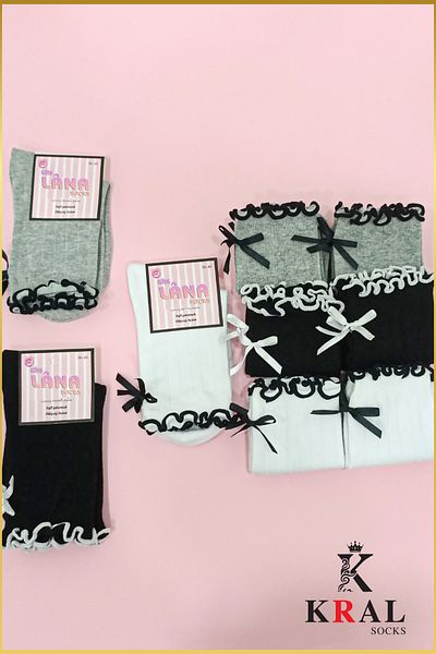 Miss Lana Women's Socks Bow Ribbon Patterned Frilly (3 Pairs) Summer Socks