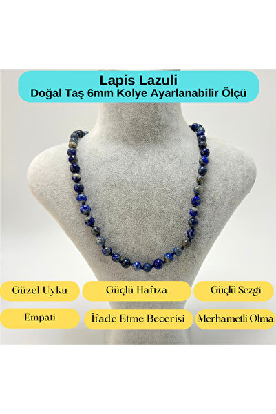 YILDIZ DOĞAL TAŞ SERTİFİKALI Lapis Lazuli Doğal Taş 6mm Makrome Kolye 45cm- 5...