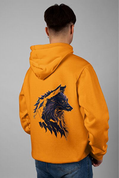 Zestia Hanorac unisex, cu imprimeu cu animale, imprimeu cu lup pe spate, croi...