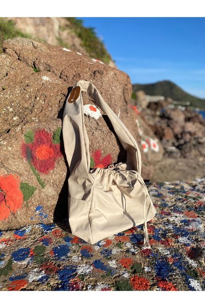 fluffy Su Geçirmez Tote Bag / Çapraz Kullanıma Uygun Krem Okul Omuz Çantası (50*30)