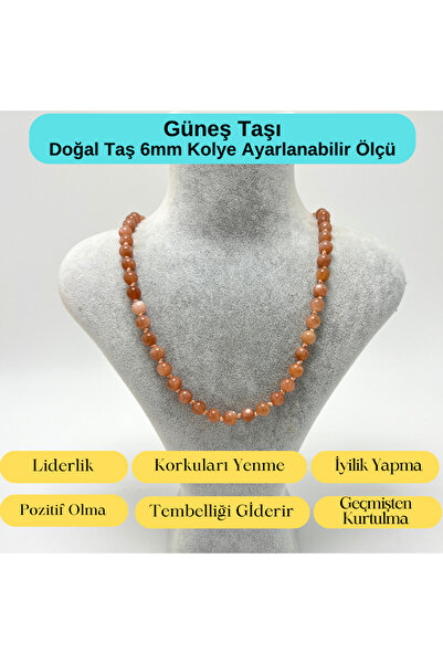 YILDIZ DOĞAL TAŞ SERTİFİKALI Güneş Taşı Doğal Taş 6mm Makrome Kolye 45cm- 55c...