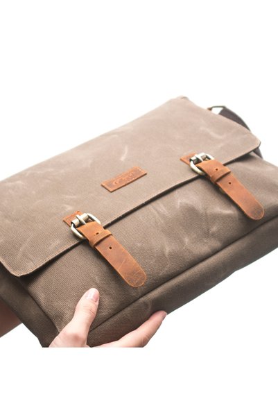Gillario Design 03 Canvas-Leather Dark Mink 15.6 Inch Postman Laptop Bag