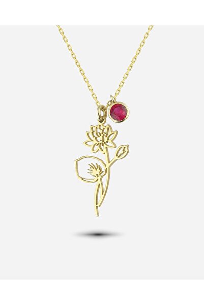 MEKS JEWELS Gümüş Temmuz Ayı Doğum Çiçeği Su Nilüferi Kolyesi