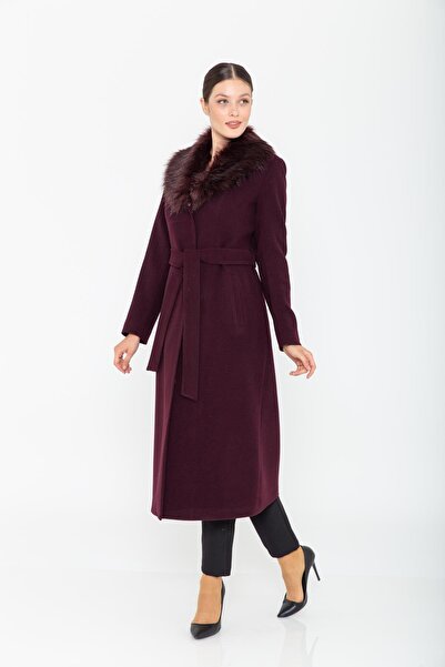 Concept. Μεσαίο παλτό με γούνινο γιακά και δεμένη μέση MÜRDÜM 3397