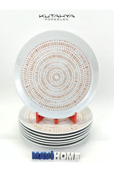 Kütahya Porselen 27 cm Patterned White Porcelain Plate - Serving Set of 6