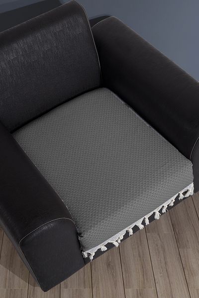 LADYNİL Anthracite Color 100% Cotton Sofa Cover - Fringed, Seating, 70X95 cm Armchair Cover Shawl