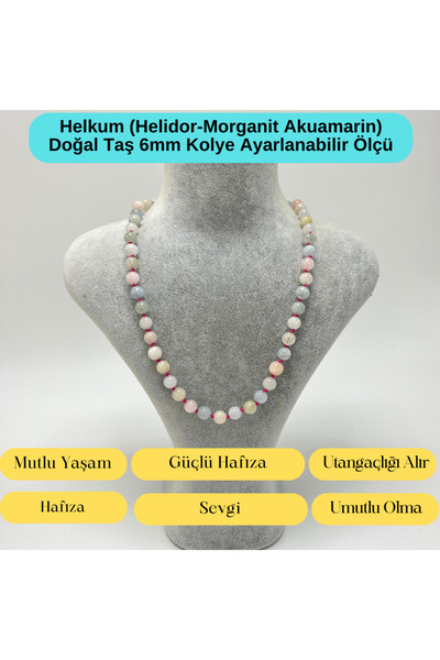 YILDIZ DOĞAL TAŞ SERTİFİKALI Helkum Doğal Taş 6mm Makrome Kolye 45cm- 55cm Ay...