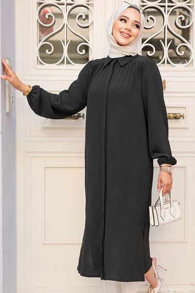 Neva Style Rochie hijab neagră cu nasturi 41401s