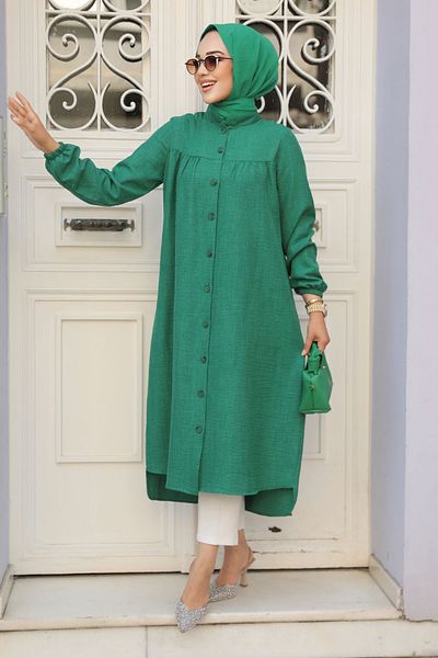 Neva Style تونيك حجاب بأزرار خضراء - 5642Y