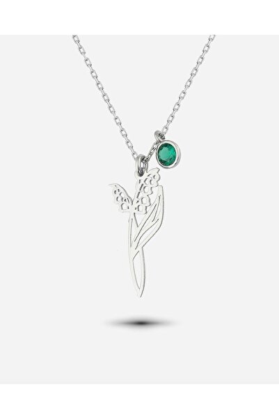 MEKS JEWELS Gümüş Mayıs Ayı Doğum Çiçeği Vadi Zambağı Kolyesi