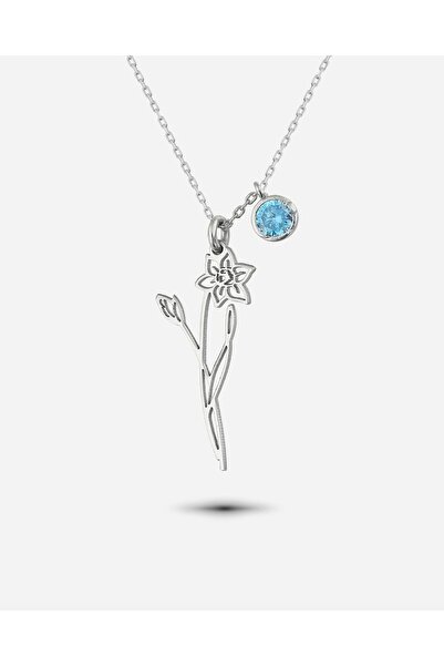 MEKS JEWELS Gümüş Mart Ayı Doğum Çiçeği Nergis Kolyesi
