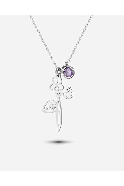 MEKS JEWELS Gümüş Şubat Ayı Doğum Çiçeği Menekşe Kolyesi