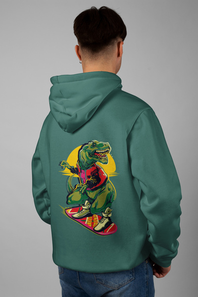 Zestia Унисекс суитчър с качулка, животни, динозавър на гърба, редовна кройка...