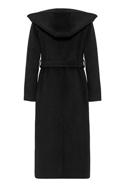 Olcay Černý dlouhý kabát s kapucí, zapínání na patentky, model 3070