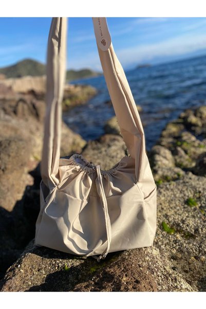 fluffy Su Geçirmez Tote Bag / Çapraz Kullanıma Uygun Krem Okul Omuz Çantası (50*30)