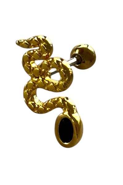 TAKIŞTIR Gold Color Snake Figured Stone Surgical Steel Tragus/ Cartilage Earring/Piercing (Single)