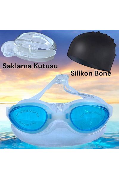 Gök Sports Set of 2 Swimming Goggles Silicone Bonnet Set Swimming Pool Sea Goggles with Earplugs and Storage Box