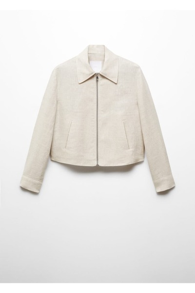 MANGO Woman %100 keten fermuarlı ceket
