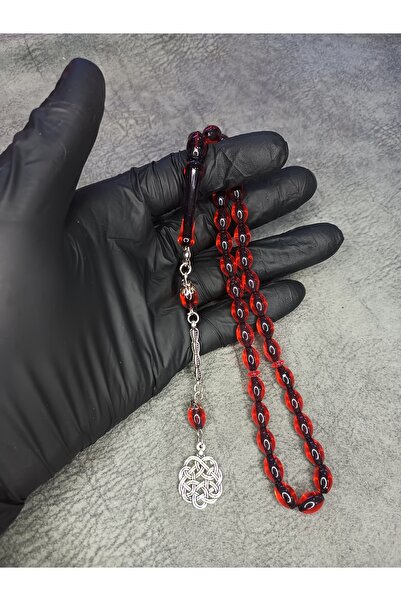 Mos Tespih Arpa Kesim Kırmızı Toz Kehribar Tesbih