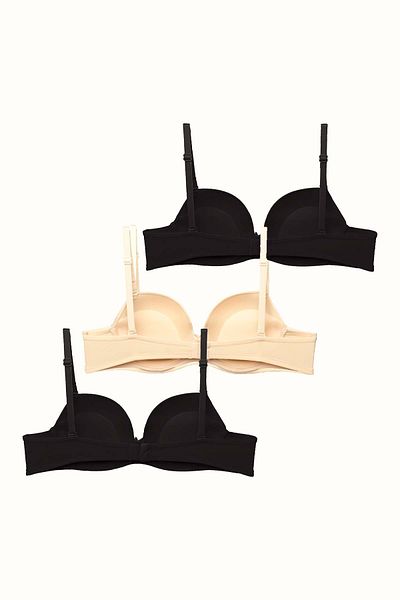 C&City Push up Soft Knitted Bra - 3 Pack C37020 Black/Nude