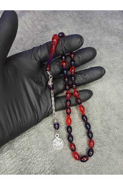 Mos Tespih مسبحة صلاة من العنبر باللون الأحمر والأزرق