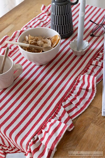 embays collection 40X125 cm Vintage Ruffled Linen Cotton Runner