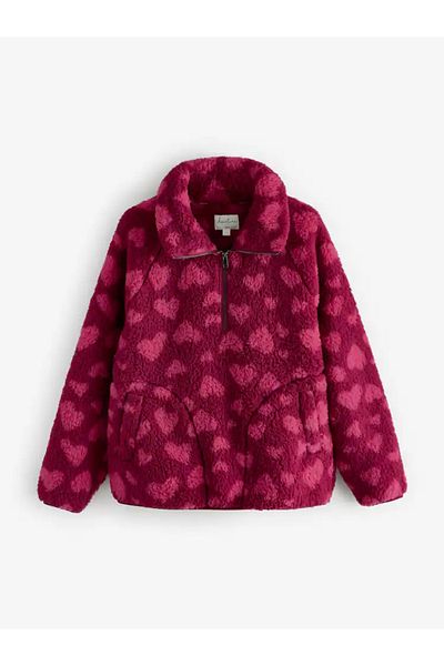 Next Baby Pink Heart - Borg Half Zip Jacket