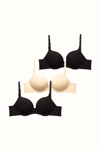 C&City Double Push up Soft Knitted Bra - 3 Pack C37030 Black/Nude