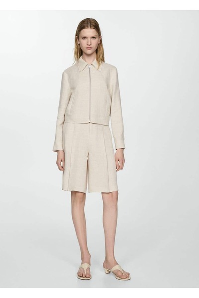 MANGO Woman %100 keten fermuarlı ceket
