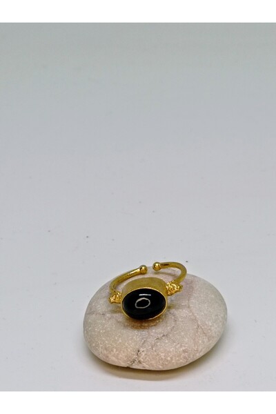 mama india alaçatı Agate Natural Stone Handmade Adjustable Bronze Ring No 3