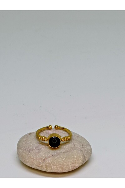 mama india alaçatı Agate Natural Stone Handmade Adjustable Bronze Ring No 2