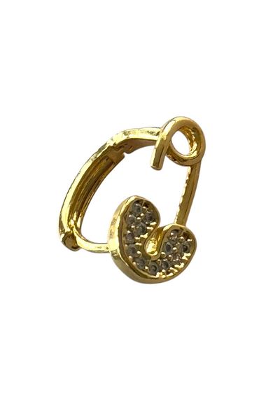 TAKIŞTIR Gold Color Lock Figured Stone Detailed Surgical Steel Ring Tragus/ Cartilage Earring/Piercing (Single)