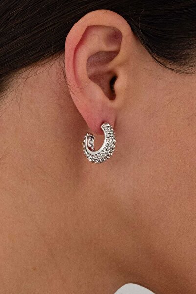 MRK Mini Zirkon Taşlı Oval Halka Küpe