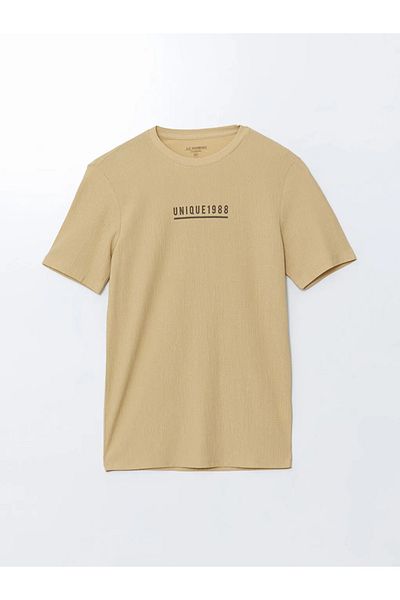 LC Waikiki Ανδρικό μπλουζάκι LCWAIKIKI Classic Beige Crew με κοντό μανίκι