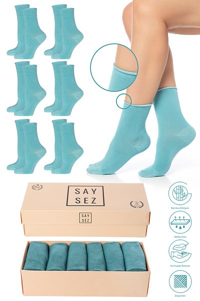 SAYSEZ Water Green Bamboo Women's Premium Socks - 6-Piece, Seamless and Non-Marking