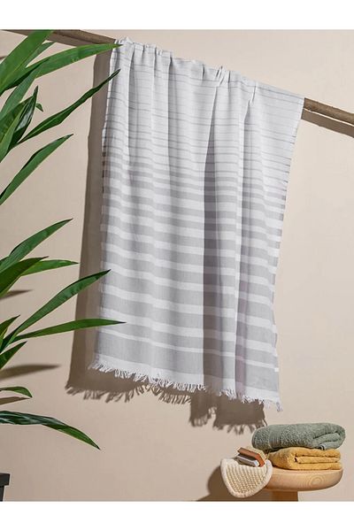 LC Waikiki LCW HOME Πετσέτα Pestamal με γκρι ριγέ κρόσσια 90x165 εκ.