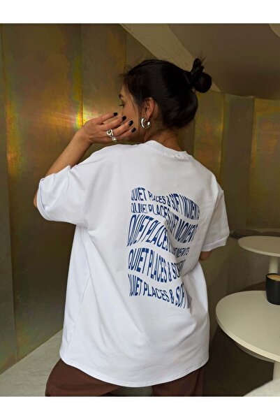 Jose Clothing Γυναικείο μπλουζάκι με λευκό μοτίβο με λαιμόκοψη μεγάλου μεγέθους