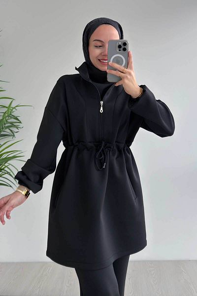 Ka Hijab Design Collar Scuba Suit - Black