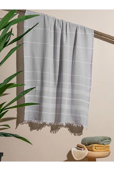 LC Waikiki LCW HOME Πετσέτα Pestamal με γκρι ριγέ κρόσσια 90x165 εκ.