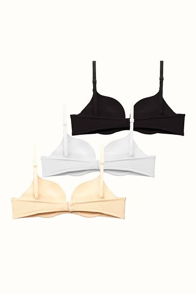C&City 3 Pack Soft Covered Double Push up Bra C37030 - Black/White/Skin