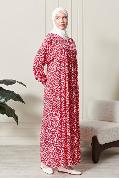 fistan Shirred Robadan Buttoned Front Viscose Fabric Tesseture Clothing Mother Dress Prayer Dress